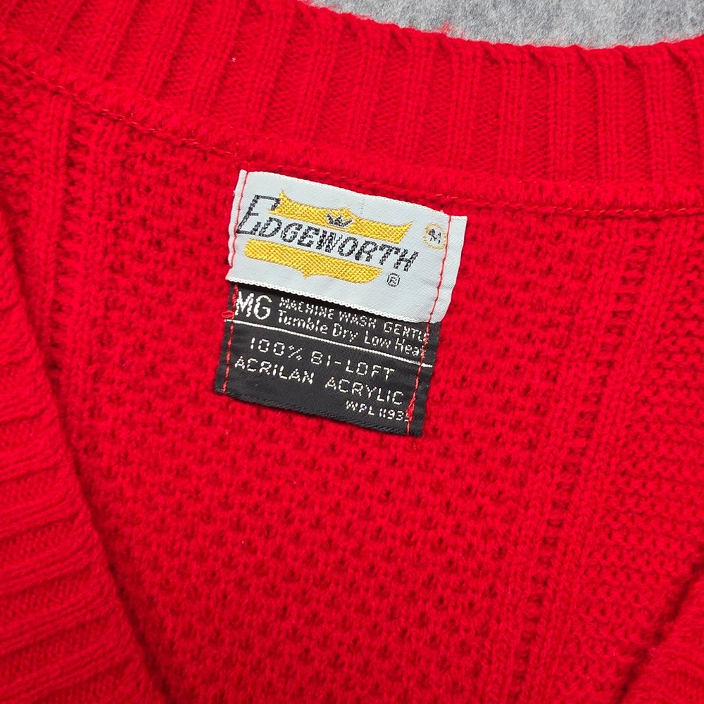 Vintage 70'sEdgeworth Men Red Cable Knit V-Neck Sweater Vest Acrilan Acrylic MG - Picture 12 of 13